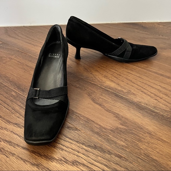 00s Stuart Weitzman Black Suede Vintage Heels with Strap Detail - Picture 9 of 14